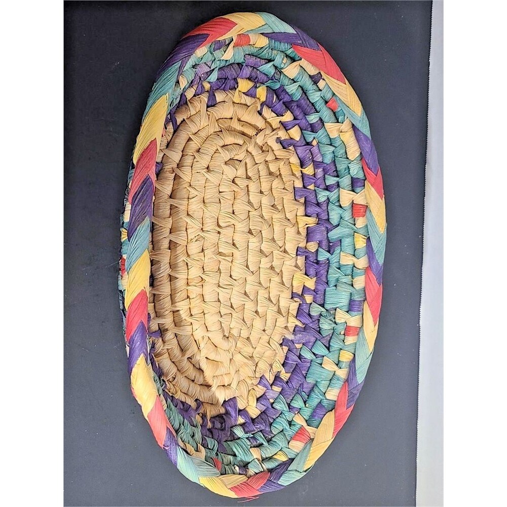 Vintage Coiled Raffia Seagrass Basket Colorful Sides/ Rim Container for Keys etc